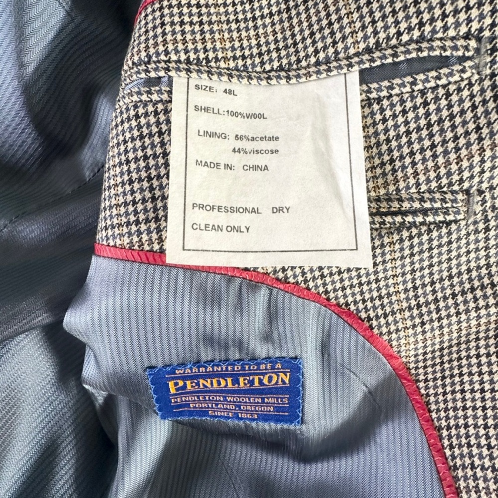 Pendleton Men’s 100% Wool Houndstooth Beige Blazer Sport Coat 48L - Picture 6 of 10